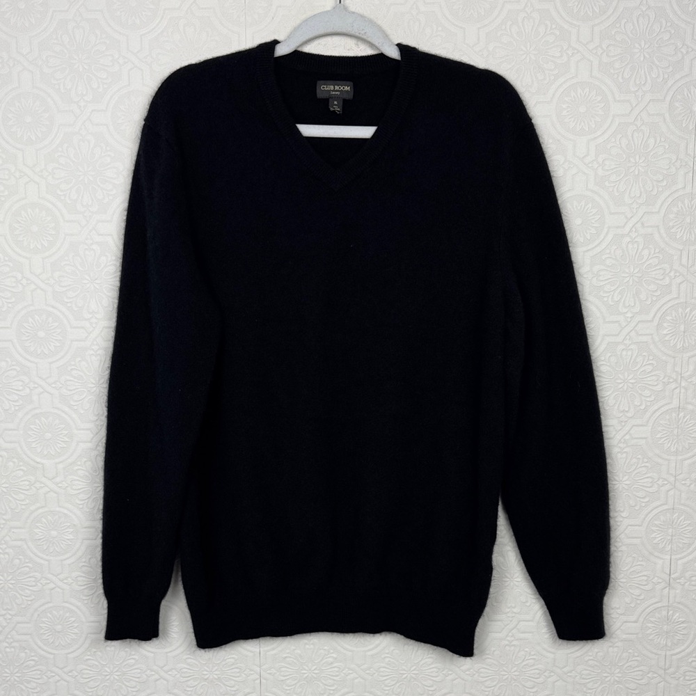 Club Room Luxury‎ 100% Cashmere High VNeck Sweater Black XL